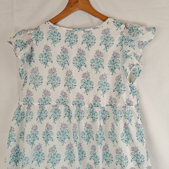 J. Marie NWT Cecilia Ruffle Flutter Sleeve Blockprint Floral Tiered Dress Sz M - Picture 12 of 13